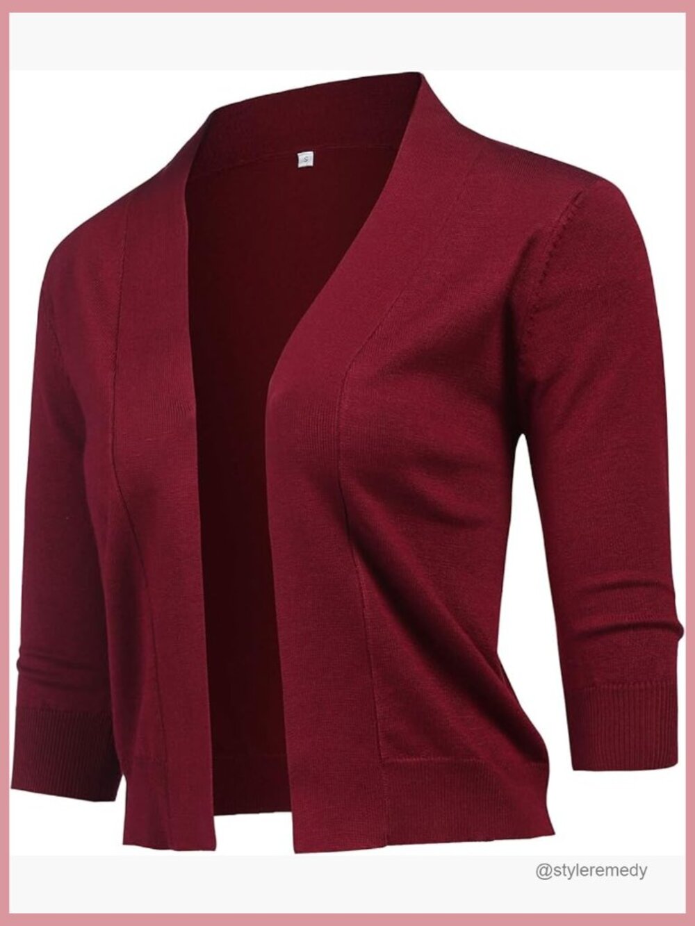 Lightweight Cotton Blend Knit 3/4 Sleeve Open Front Cropped Cardigan Shrug